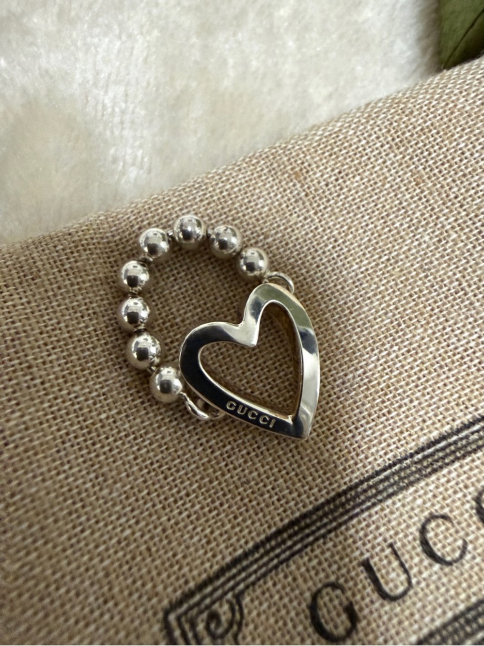 Gucci Silver Heart Bead Ring - Women's Fashion Jewelry